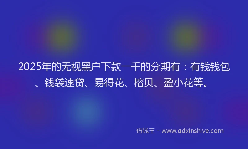 2025年的无视黑户下款一千的分期有：有钱钱包、钱袋速贷、易得花、榕贝、盈小花等。