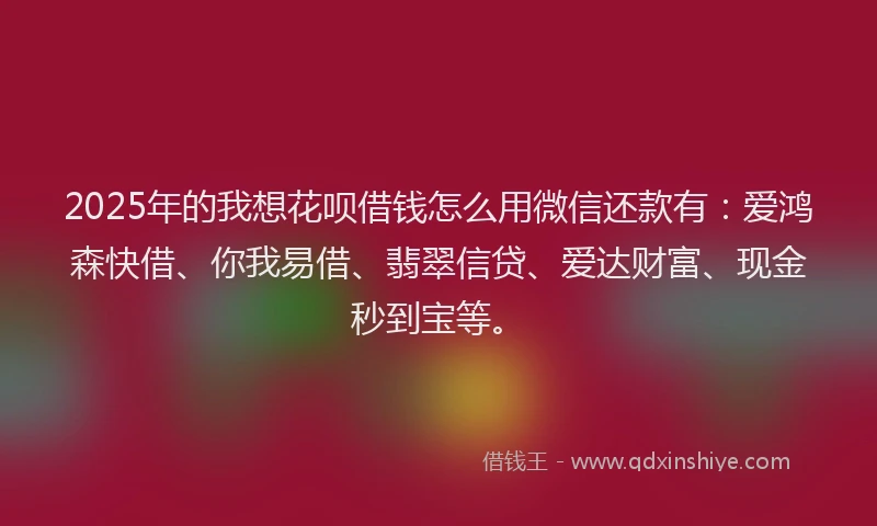2025年的我想花呗借钱怎么用微信还款有：爱鸿森快借、你我易借、翡翠信贷、爱达财富、现金秒到宝等。