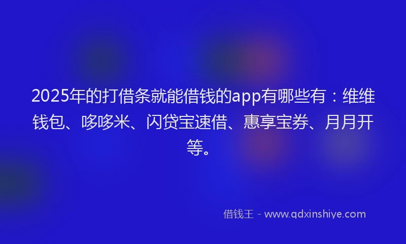 2025年的打借条就能借钱的app有哪些有：维维钱包、哆哆米、闪贷宝速借、惠享宝券、月月开等。