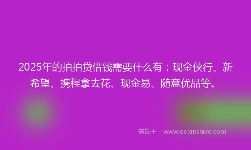 2025年的拍拍贷借钱需要什么有：现金侠行、新希望、携程拿去花、现金易、随意优品等。
