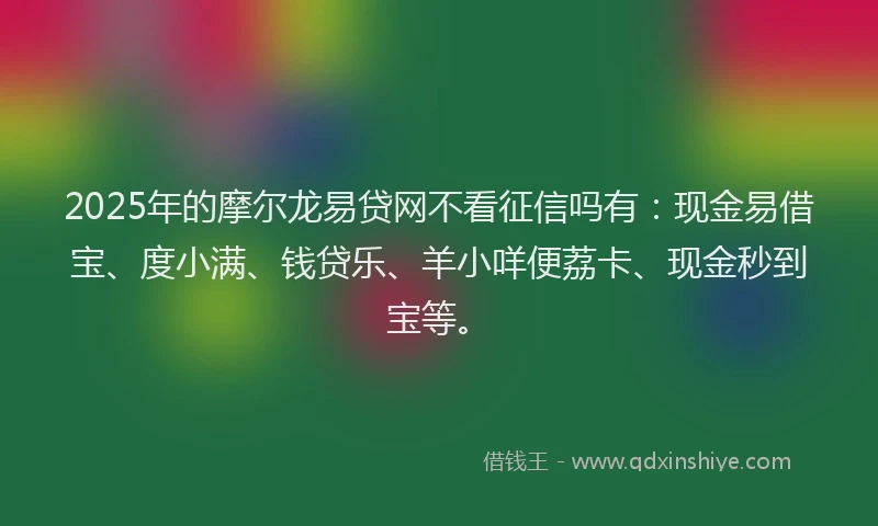 2025年的摩尔龙易贷网不看征信吗有：现金易借宝、度小满、钱贷乐、羊小咩便荔卡、现金秒到宝等。