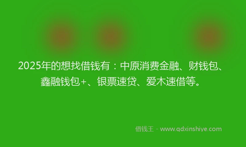 2025年的想找借钱有：中原消费金融、财钱包、鑫融钱包+、银票速贷、爱木速借等。
