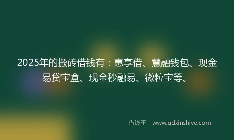 2025年的搬砖借钱有：惠享借、慧融钱包、现金易贷宝盒、现金秒融易、微粒宝等。