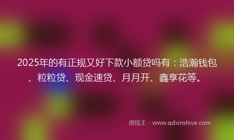 2025年的有正规又好下款小额贷吗有：浩瀚钱包、粒粒贷、现金速贷、月月开、鑫享花等。