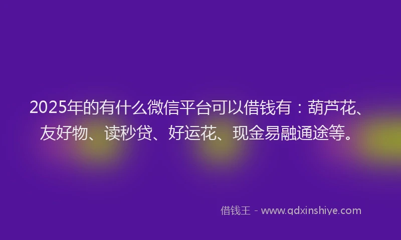 2025年的有什么微信平台可以借钱有：葫芦花、友好物、读秒贷、好运花、现金易融通途等。
