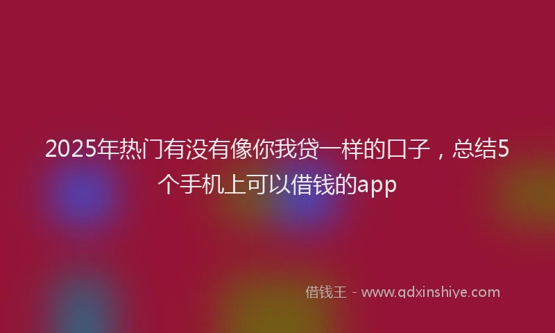 2025年热门有没有像你我贷一样的口子，总结5个手机上可以借钱的app