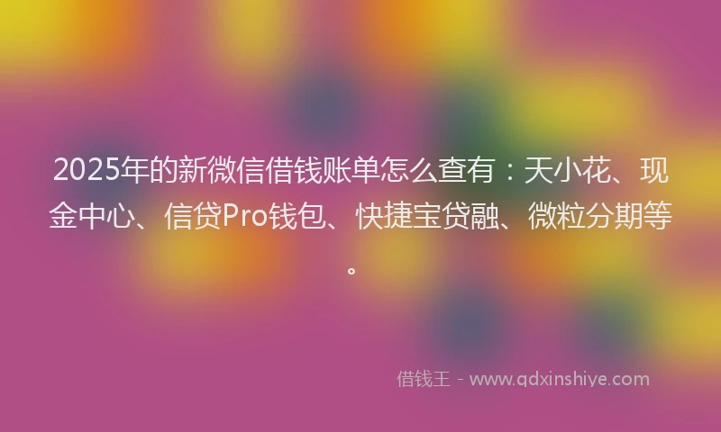 2025年的新微信借钱账单怎么查有：天小花、现金中心、信贷Pro钱包、快捷宝贷融、微粒分期等。