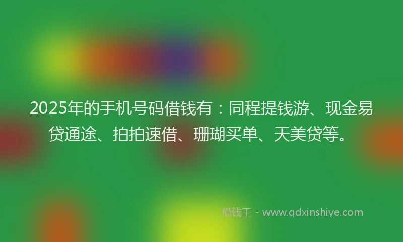2025年的手机号码借钱有：同程提钱游、现金易贷通途、拍拍速借、珊瑚买单、天美贷等。