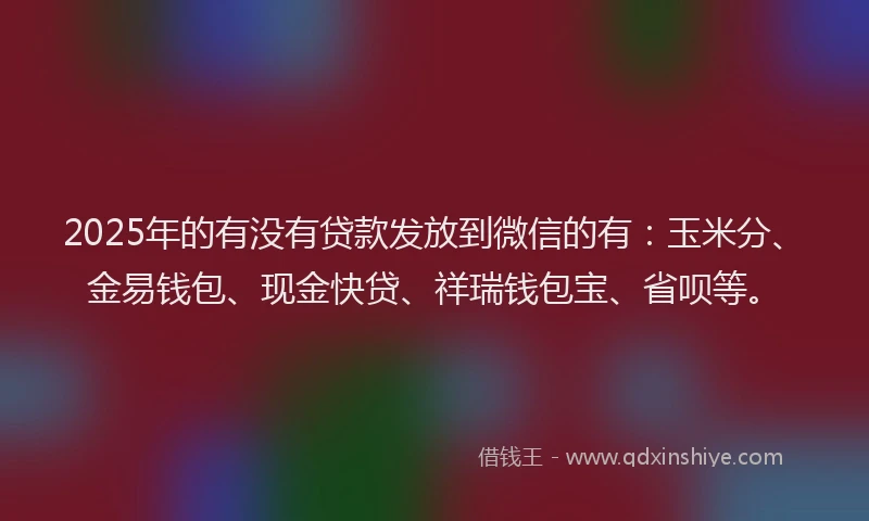 2025年的有没有贷款发放到微信的有：玉米分、金易钱包、现金快贷、祥瑞钱包宝、省呗等。