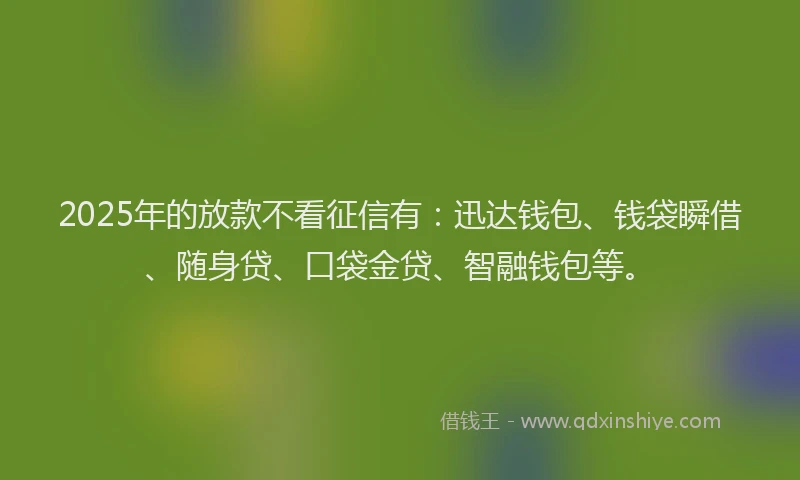 2025年的放款不看征信有：迅达钱包、钱袋瞬借、随身贷、口袋金贷、智融钱包等。