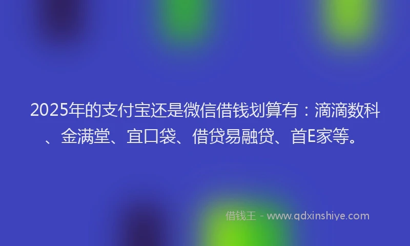 2025年的支付宝还是微信借钱划算有：滴滴数科、金满堂、宜口袋、借贷易融贷、首E家等。