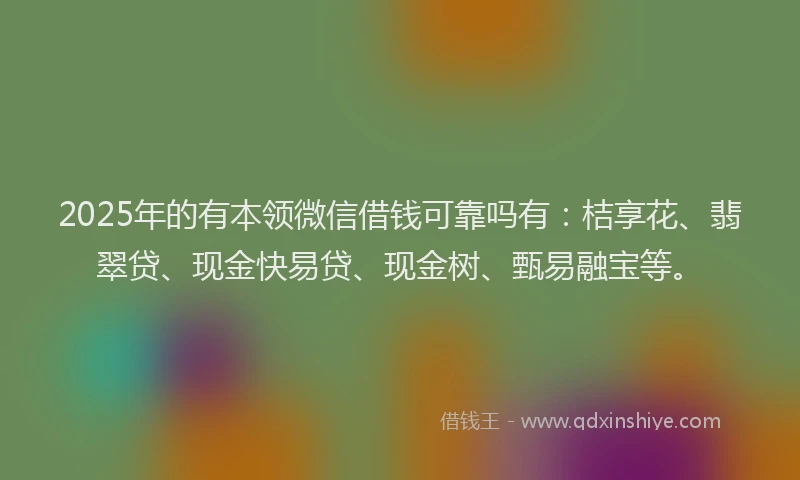 2025年的有本领微信借钱可靠吗有：桔享花、翡翠贷、现金快易贷、现金树、甄易融宝等。