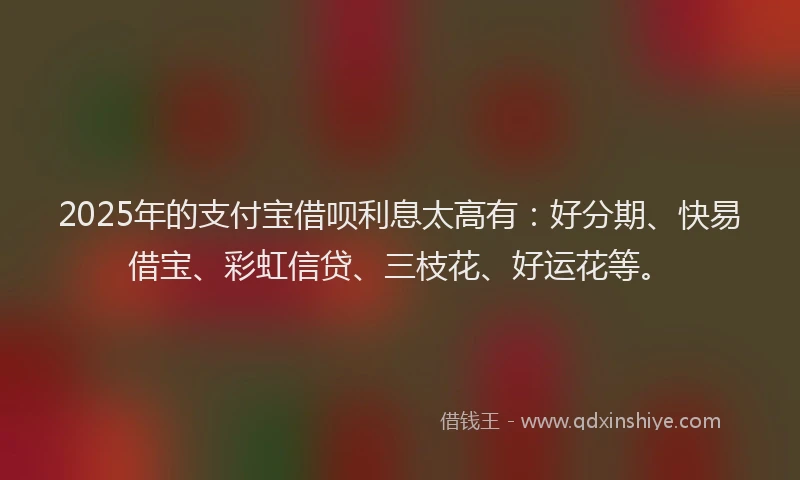 2025年的支付宝借呗利息太高有：好分期、快易借宝、彩虹信贷、三枝花、好运花等。