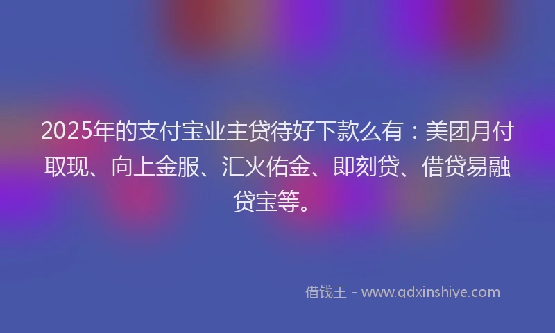 2025年的支付宝业主贷待好下款么有：美团月付取现、向上金服、汇火佑金、即刻贷、借贷易融贷宝等。