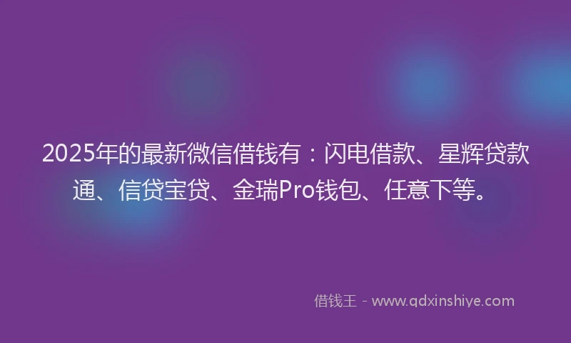 2025年的最新微信借钱有：闪电借款、星辉贷款通、信贷宝贷、金瑞Pro钱包、任意下等。