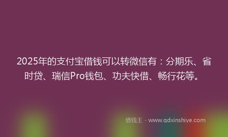 2025年的支付宝借钱可以转微信有：分期乐、省时贷、瑞信Pro钱包、功夫快借、畅行花等。