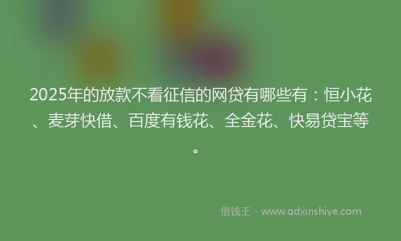 2025年的放款不看征信的网贷有哪些有：恒小花、麦芽快借、百度有钱花、全金花、快易贷宝等。