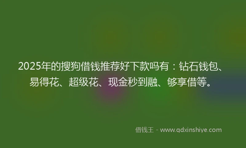 2025年的搜狗借钱推荐好下款吗有：钻石钱包、易得花、超级花、现金秒到融、够享借等。