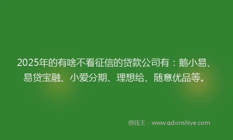 2025年的有啥不看征信的贷款公司有：鹅小易、易贷宝融、小爱分期、理想给、随意优品等。