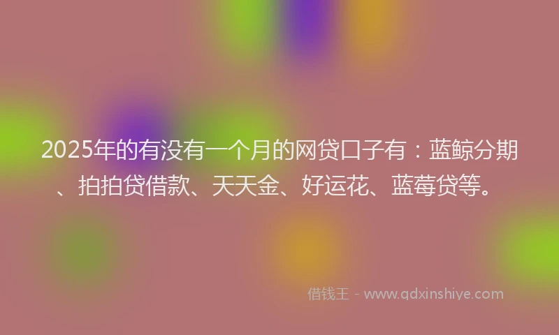 2025年的有没有一个月的网贷口子有：蓝鲸分期、拍拍贷借款、天天金、好运花、蓝莓贷等。