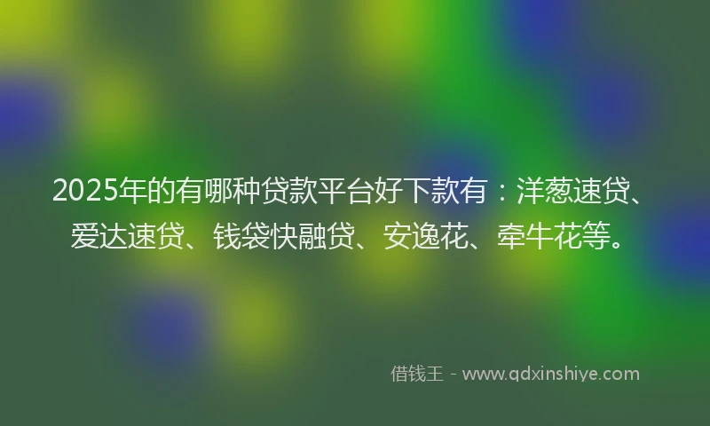 2025年的有哪种贷款平台好下款有：洋葱速贷、爱达速贷、钱袋快融贷、安逸花、牵牛花等。