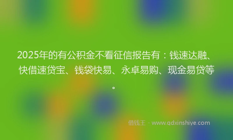 2025年的有公积金不看征信报告有：钱速达融、快借速贷宝、钱袋快易、永卓易购、现金易贷等。