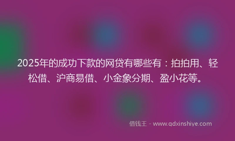 2025年的成功下款的网贷有哪些有：拍拍用、轻松借、沪商易借、小金象分期、盈小花等。