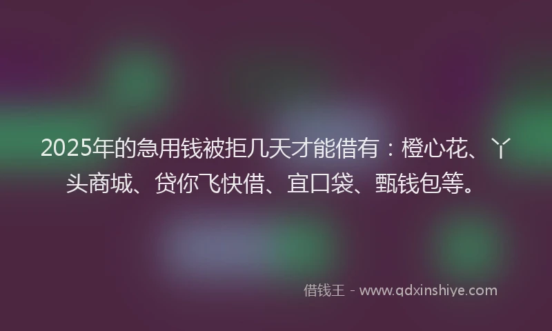 2025年的急用钱被拒几天才能借有：橙心花、丫头商城、贷你飞快借、宜口袋、甄钱包等。