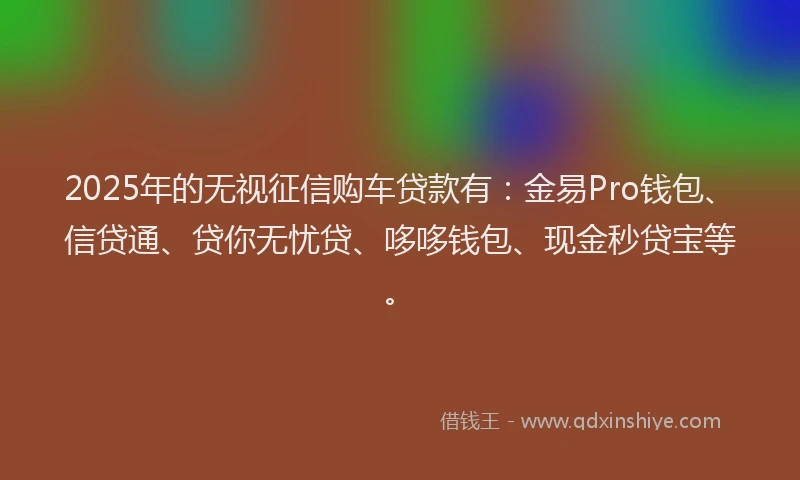 2025年的无视征信购车贷款有：金易Pro钱包、信贷通、贷你无忧贷、哆哆钱包、现金秒贷宝等。