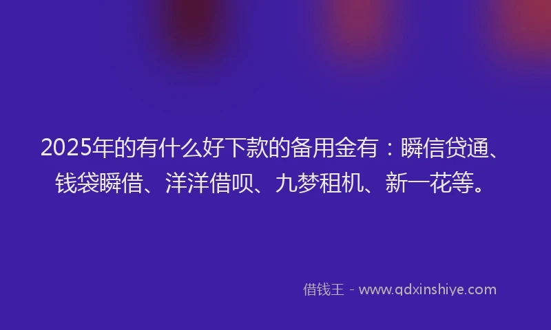 2025年的有什么好下款的备用金有：瞬信贷通、钱袋瞬借、洋洋借呗、九梦租机、新一花等。
