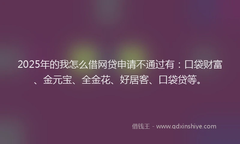 2025年的我怎么借网贷申请不通过有：口袋财富、金元宝、全金花、好居客、口袋贷等。