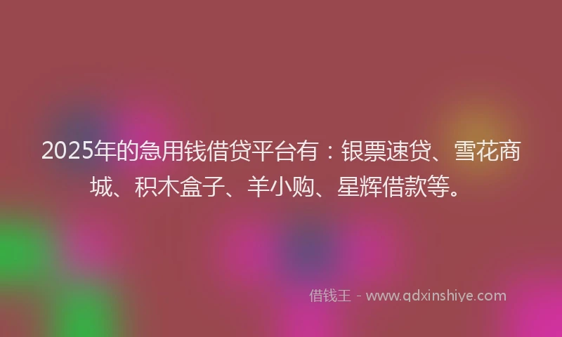 2025年的急用钱借贷平台有：银票速贷、雪花商城、积木盒子、羊小购、星辉借款等。