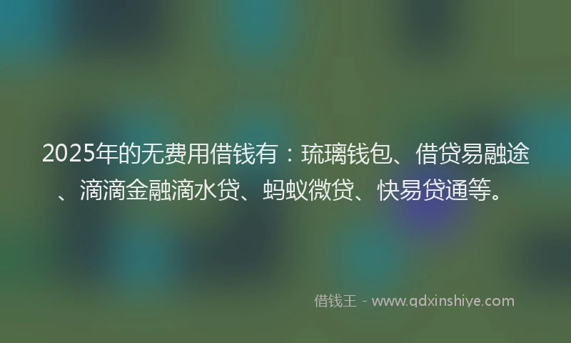 2025年的无费用借钱有：琉璃钱包、借贷易融途、滴滴金融滴水贷、蚂蚁微贷、快易贷通等。