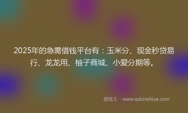2025年的急需借钱平台有：玉米分、现金秒贷易行、龙龙用、柚子商城、小爱分期等。