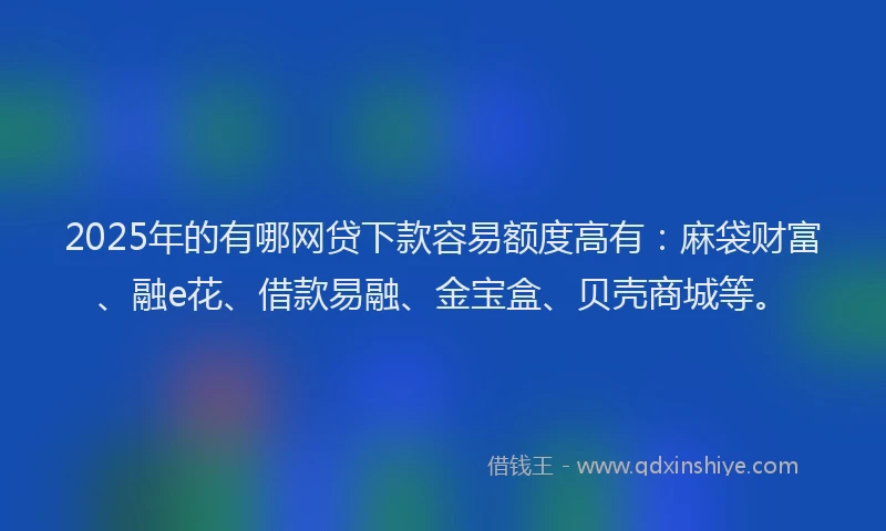 2025年的有哪网贷下款容易额度高有：麻袋财富、融e花、借款易融、金宝盒、贝壳商城等。