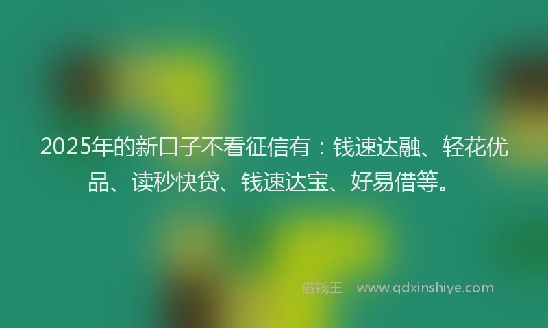 2025年的新口子不看征信有：钱速达融、轻花优品、读秒快贷、钱速达宝、好易借等。