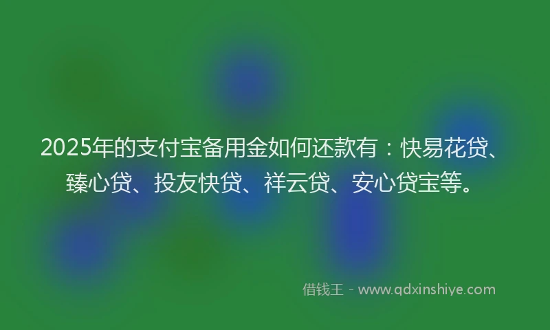 2025年的支付宝备用金如何还款有：快易花贷、臻心贷、投友快贷、祥云贷、安心贷宝等。