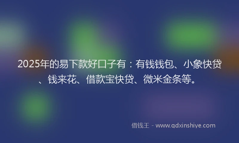 2025年的易下款好口子有：有钱钱包、小象快贷、钱来花、借款宝快贷、微米金条等。
