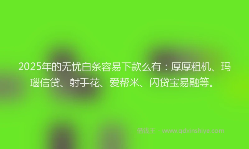 2025年的无忧白条容易下款么有：厚厚租机、玛瑙信贷、射手花、爱帮米、闪贷宝易融等。