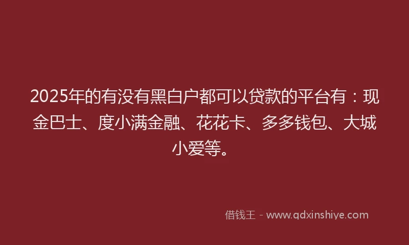 2025年的有没有黑白户都可以贷款的平台有：现金巴士、度小满金融、花花卡、多多钱包、大城小爱等。