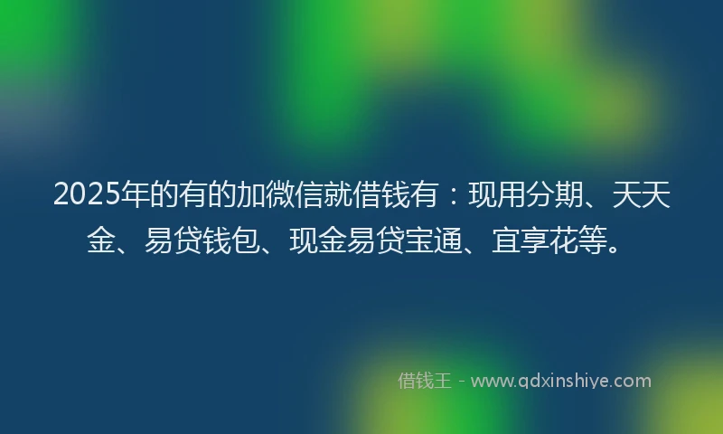 2025年的有的加微信就借钱有：现用分期、天天金、易贷钱包、现金易贷宝通、宜享花等。