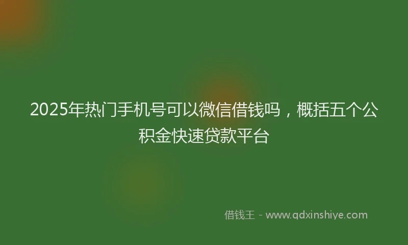 2025年热门手机号可以微信借钱吗，概括五个公积金快速贷款平台
