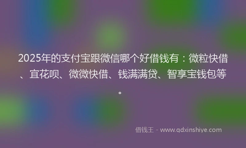 2025年的支付宝跟微信哪个好借钱有：微粒快借、宜花呗、微微快借、钱满满贷、智享宝钱包等。