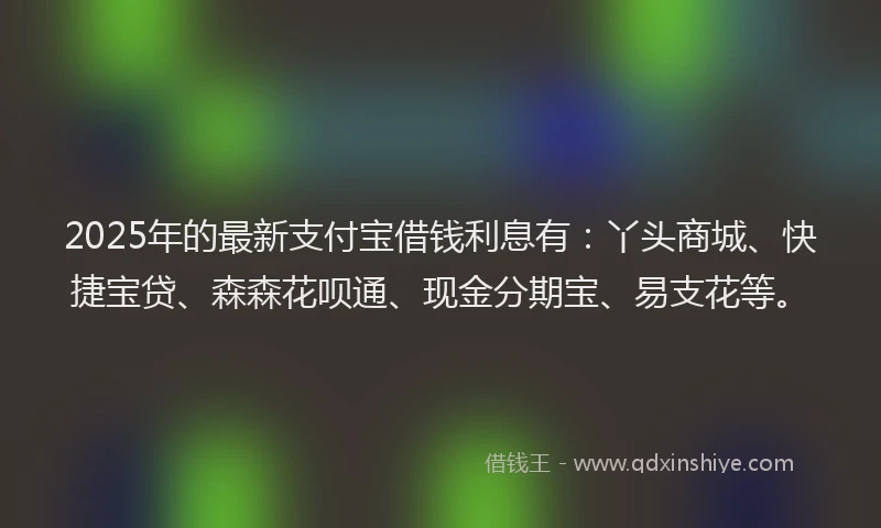 2025年的最新支付宝借钱利息有：丫头商城、快捷宝贷、森森花呗通、现金分期宝、易支花等。