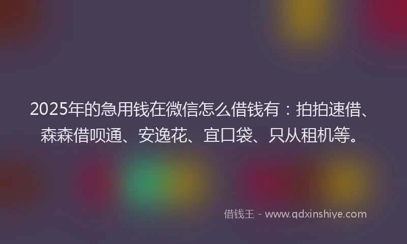 2025年的急用钱在微信怎么借钱有：拍拍速借、森森借呗通、安逸花、宜口袋、只从租机等。