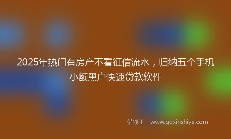 2025年热门有房产不看征信流水，归纳五个手机小额黑户快速贷款软件