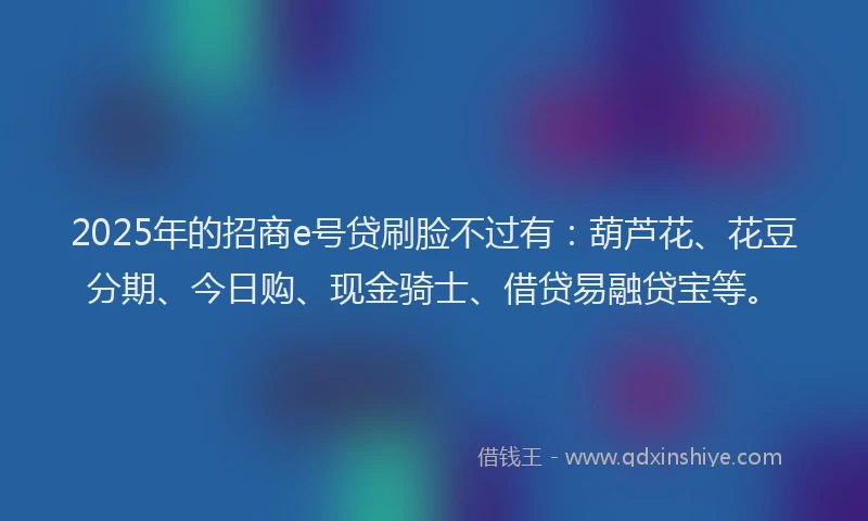 2025年的招商e号贷刷脸不过有：葫芦花、花豆分期、今日购、现金骑士、借贷易融贷宝等。