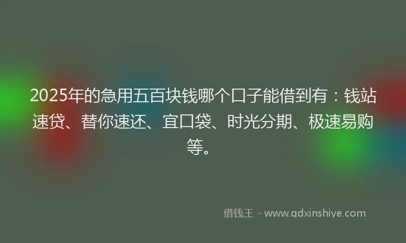 2025年的急用五百块钱哪个口子能借到有：钱站速贷、替你速还、宜口袋、时光分期、极速易购等。