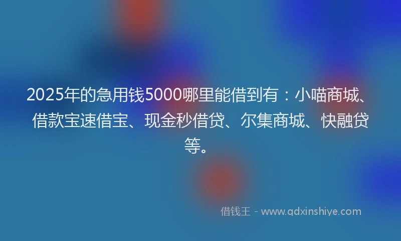 2025年的急用钱5000哪里能借到有：小喵商城、借款宝速借宝、现金秒借贷、尔集商城、快融贷等。