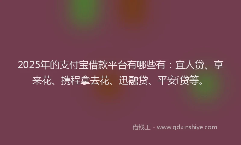 2025年的支付宝借款平台有哪些有：宜人贷、享来花、携程拿去花、迅融贷、平安i贷等。